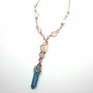 Mystic Rose Aura Crystal Healing Wand Necklace